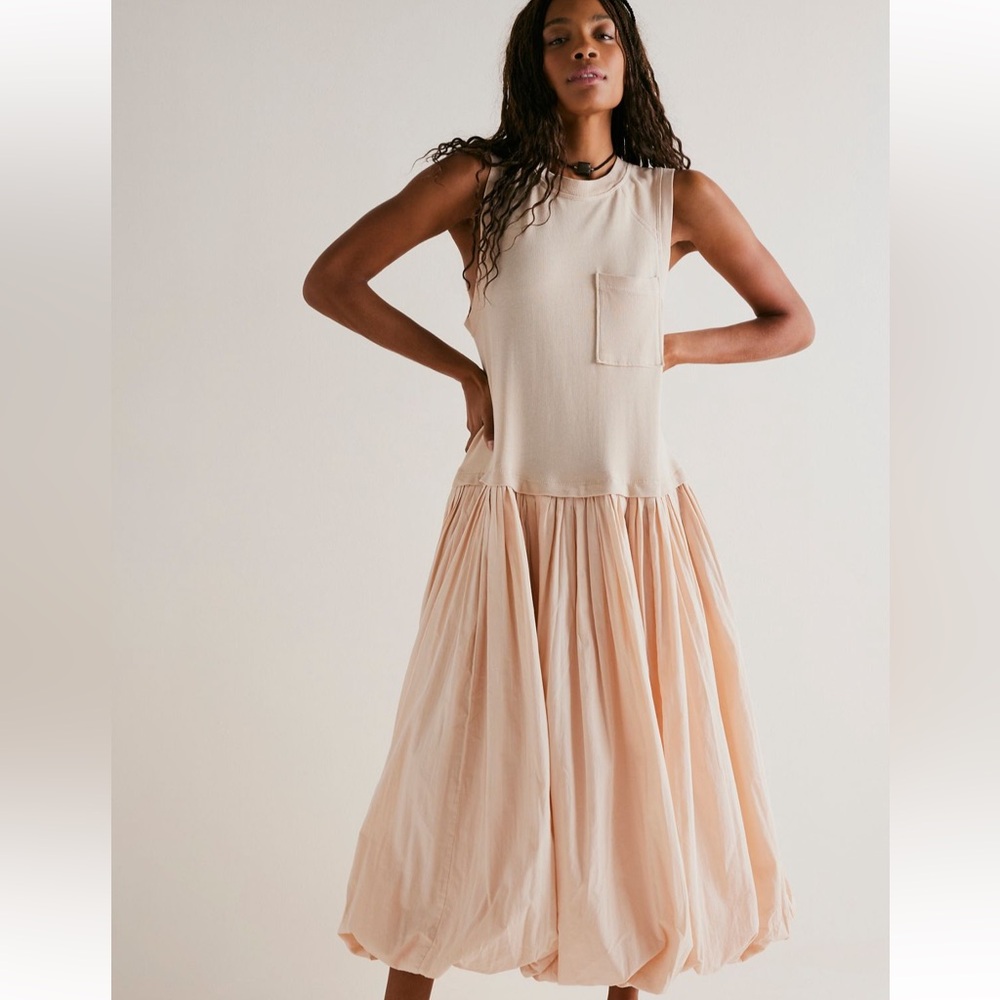 NWT Free People Calla Lilly Dress Size S Sandstone Comfortable Cotton Midi Dress